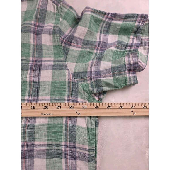 Weatherproof Vintage Men's XL Washable Linen Button Up Plaid Short Sleeve Shirt - Picture 5 of 7